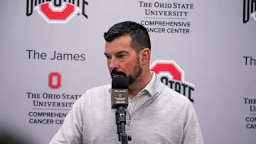 Ohio State Buckeyes head coach Ryan Day speaks to the media at the Woody Hayes Athletic Center on Tuesday, Nov. 26, 2024 in Columbus, Ohio.