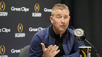ESPN broadcaster Kirk Herbstreit answers questions during Media Day for the College Football Playoff against the Notre Dame Fighting Irish at the Georgia World Congress Center in Atlanta on Jan. 18, 2025.
