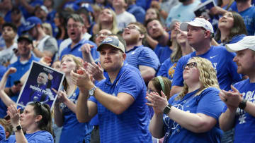 Fans were excited during the announcement for new Kentucky head coach Mark Pope at Rupp Arena in Lexington Ky. on April 14, 2024.