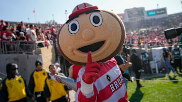 Ohio State Buckeyes mascot Brutus walks out onto the field prior to the College Football Playoff quarterfinal against the Oregon Ducks at the Rose Bowl in Pasadena, Calif. on Jan. 1, 2025.