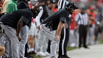 Ohio State Buckeyes head coach Ryan Day watches during the first half of the NCAA football game against the Minnesota Golden Gophers at Ohio Stadium in Columbus on Oct. 4, 2025.