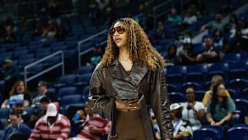 Sep 11, 2025; Chicago, Illinois, USA; Injured Chicago Sky forward Angel Reese (5) stands on the sidelines before a WNBA game against the New York Liberty at Wintrust Arena. Mandatory Credit: Kamil Krzaczynski-Imagn Images