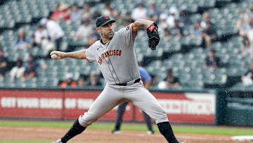 Jun 29, 2025; Chicago, Illinois, USA; San Francisco Giants starting pitcher Justin Verlander (35) delivers a pitch against the Chicago White Sox during the first inning at Rate Field. 