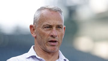 Jul 3, 2025; Chicago, Illinois, USA; Chicago Cubs president of baseball operations Jed Hoyer speaks before a baseball game between the Chicago Cubs and Cleveland Guardians at Wrigley Field. Mandatory Credit: Kamil Krzaczynski-Imagn Images