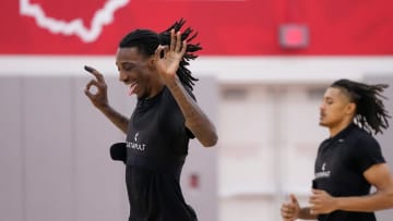 Jul 9, 2024; Columbus, OH, USA; Ohio State Buckeyes forward Aaron Bradshaw runs during a summer workout in the practice gym at the Schottenstein Center.