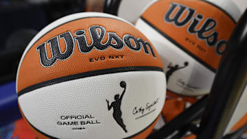 Jul 12, 2025; Chicago, Illinois, USA; Wilson basketball is seen before a WNBA game between the Chicago Sky and Minnesota Lynx at Wintrust Arena. Mandatory Credit: Kamil Krzaczynski-Imagn Images