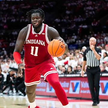 Indiana Hoosiers center Oumar Ballo (11) dribbles the ball against the Ohio State Buckeyes in the second half at Value City Arena on Friday, Jan. 17, 2025 in Columbus, Ohio.