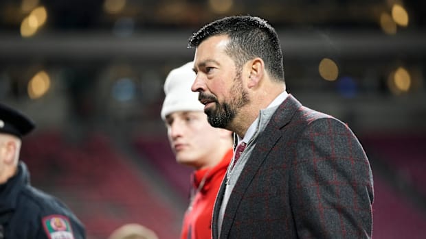Ohio State Buckeyes head coach Ryan Day arrives prior to the College Football Playoff first round game against the Tennessee 