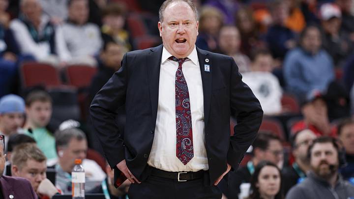 Mar 12, 2026; Chicago, IL, USA; Wisconsin Badgers head coach Greg Gard directs his team against the Washington Huskies during the first half at United Center. Mandatory Credit: Kamil Krzaczynski-Imagn Images