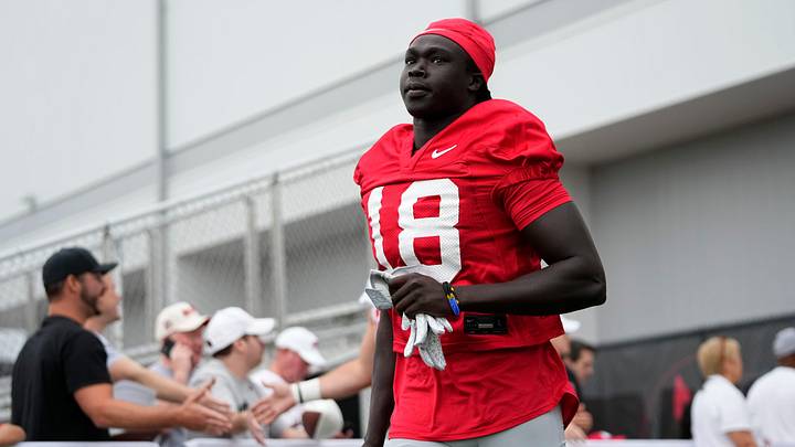 Ohio State Buckeyes wide receiver Bodpegn Miller (18) takes the field during the first football practice of the season at the Woody Hayes Athletic Center on July 31, 2025.
