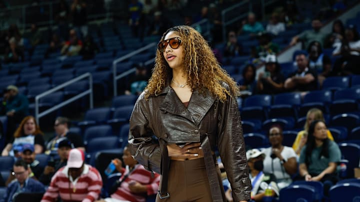Sep 11, 2025; Chicago, Illinois, USA; Injured Chicago Sky forward Angel Reese (5) stands on the sidelines before a WNBA game against the New York Liberty at Wintrust Arena. Mandatory Credit: Kamil Krzaczynski-Imagn Images