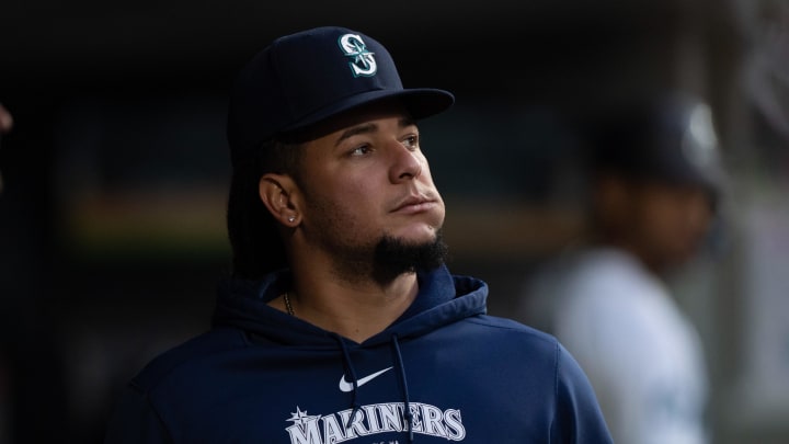 Seattle Mariners starting pitcher Luis Castillo (58) is pictured in the dugout during a game against the Kansas City Royals at T-Mobile Park on May 13.