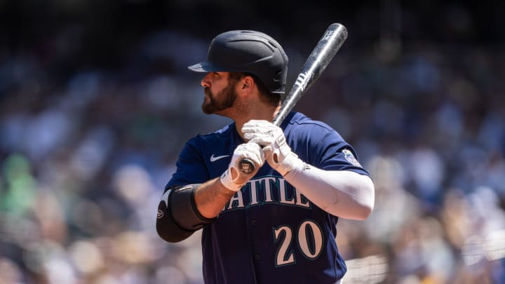 Seattle Mariners designated hitter Mike Ford (20) waits for a pitch during an at-bat against the Minnesota Twins at T-Mobile Park on July 20.