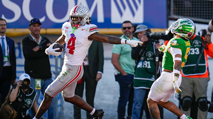 Smith went for 187 yards and two touchdowns in the Buckeyes Rose Bowl win. Smith went for 187 yards and two touchdowns in the Buckeyes Rose Bowl win.