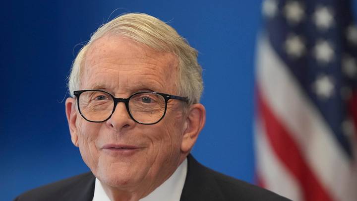 Ohio Gov. Mike DeWine talks to reporters after delivering a statement urging the state Legislature to abolish the death penalty during a news conference at his office in Columbus on June 16, 2026.