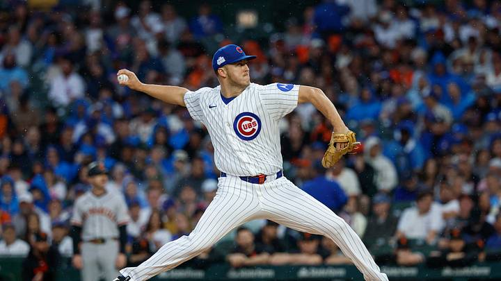 Jun 7, 2026; Chicago, Illinois, USA; Chicago Cubs starting pitcher Jameson Taillon (50) delivers a pitch against the San Francisco Giants during the first inning at Wrigley Field. Mandatory Credit: Kamil Krzaczynski-Imagn Images