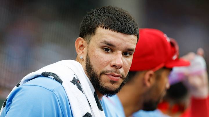 Aug 15, 2026; Chicago, Illinois, USA; St. Louis Cardinals left fielder Joshua Baez (22) looks on from the dugout during the ninth inning of a baseball game against the Chicago Cubs at Wrigley Field. Mandatory Credit: Kamil Krzaczynski-Imagn Images