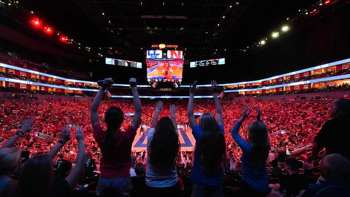Volleyball fans cheered on their team during the AVCA First Serve Showcase at the KFC Yum! Center in Louisville, Ky. Volleyball fans cheered on their team during the AVCA First Serve Showcase at the KFC Yum! Center in Louisville, Ky.