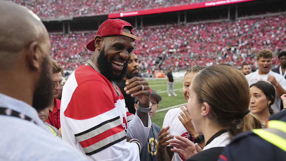 LeBron James greets fans before Ohio State's 2022 football game against Notre Dame. | Adam Cairns-Imagn Images