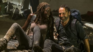 Andrew Lincoln as Rick Grimes, Danai Gurira as Michonne - The Walking Dead _ Season 7, Episode 12 - Photo Credit: Gene Page/AMC