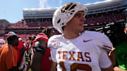 Texas Longhorns quarterback Arch Manning (16) leaves the field following the NCAA football game against the Ohio State Buckeyes at Ohio Stadium on Aug. 30, 2025. Ohio State won 14-7.