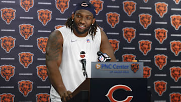 Shemar Turner talks with media at Halas Hall.