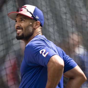 Jun 15, 2024; Seattle, Washington, USA; Texas Rangers second baseman Marcus Semien (2) is pictured during batting practice before a game against the Seattle Mariners at T-Mobile Park. 