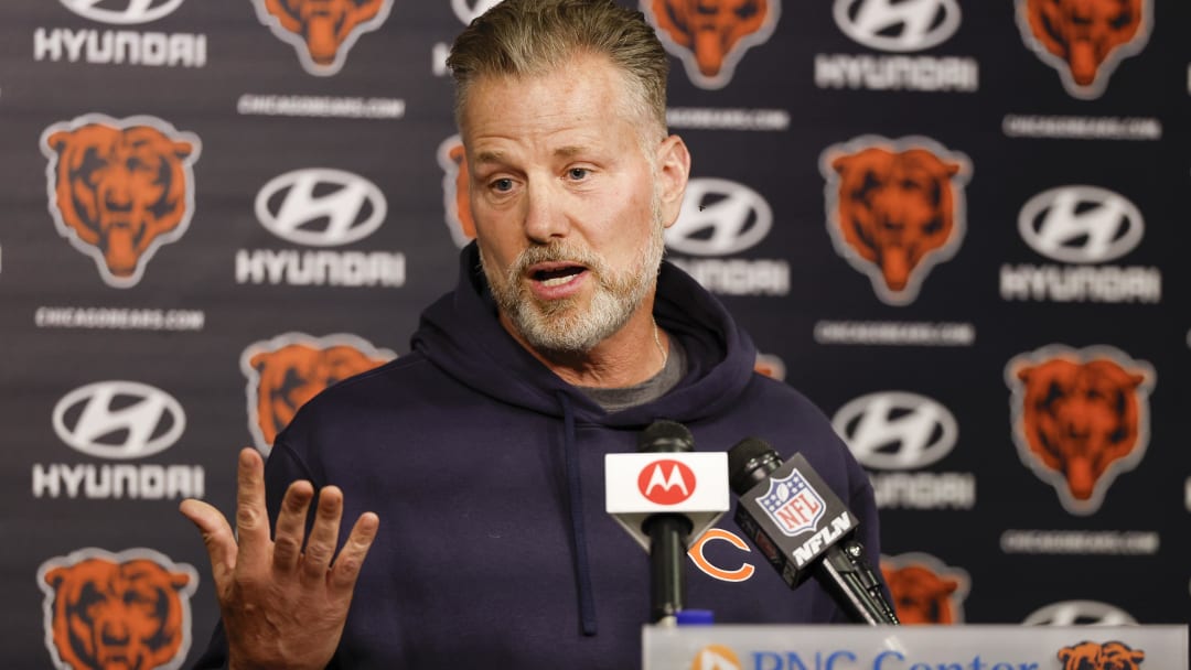 May 23, 2024; Lake Forest, IL, USA; Chicago Bears head coach Matt Eberflus speaks during organized team activities at Halas Hall Mandatory Credit: Kamil Krzaczynski-USA TODAY Sports