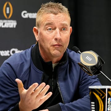 ESPN broadcaster Kirk Herbstreit answers questions during Media Day for the College Football Playoff against the Notre Dame Fighting Irish at the Georgia World Congress Center in Atlanta on Jan. 18, 2025.