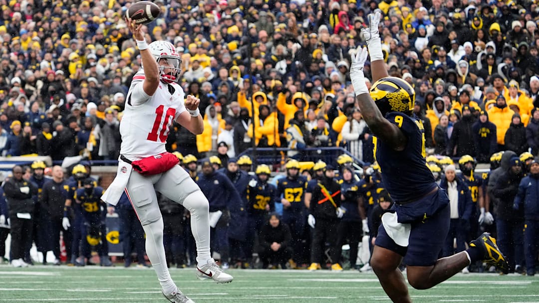 Ohio State Buckeyes quarterback Julian Sayin, Michigan Wolverines defensive end Cameron Brandt.