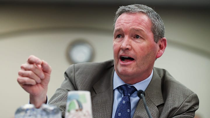 UK Athletic Director Mitch Barnhart addressed the Kentucky Senate Standing Committee on Education as they heard special testimony on Senate Bill 6, the Name Image Likeness Bill, sponsored by Senator Max Wise (R - Campbellsville) at the Capitol Annex in Frankfort, Ky. on Feb. 9, 2022.

Nil Calipari 04 Sam