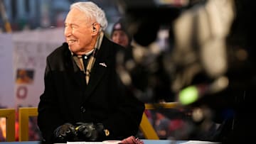 Lee Corso talks on the set of ESPN College GameDay prior to the College Football Playoff first round game between the Ohio State Buckeyes and Tennessee Volunteers. 