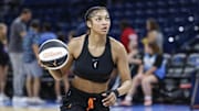Chicago Sky forward Angel Reese warms up before a WNBA game against the Washington Mystics at Wintrust Arena