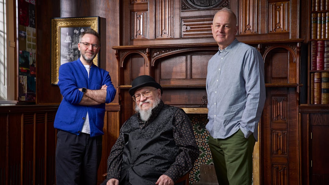 Game of Thrones: The Mad King. (L-R) Duncan Macmillan, George R.R. Martin, and Dominic Cooke. Photo Courtesy Royal Shakespeare Company (RSC) Game of Thrones: The Mad King. (L-R) Duncan Macmillan, George R.R. Martin, and Dominic Cooke. Photo Courtesy Royal Shakespeare Company (RSC)