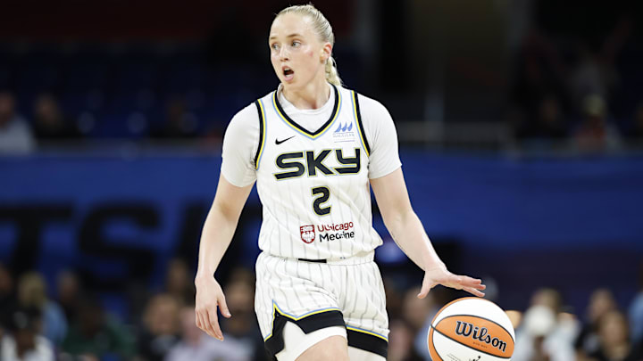 Jul 24, 2025; Chicago, Illinois, USA; Chicago Sky guard Hailey Van Lith (2) brings the ball up court against the Seattle Storm during the first half at Wintrust Arena. Mandatory Credit: Kamil Krzaczynski-Imagn Images Jul 24, 2025; Chicago, Illinois, USA; Chicago Sky guard Hailey Van Lith (2) brings the ball up court against the Seattle Storm during the first half at Wintrust Arena. Mandatory Credit: Kamil Krzaczynski-Imagn Images