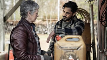 Melissa McBride as Carol Peletier, Manish Dayal as Ash - The Walking Dead: Daryl Dixon _ Season 2, Episode 1 - Photo Credit: Emmanuel Guimier/AMC