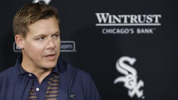 Apr 26, 2024; Chicago, Illinois, USA; Chicago White Sox general manager Chris Getz speaks before a baseball game between the Chicago White Sox and Tampa Bay Rays at Guaranteed Rate Field. Mandatory Credit: Kamil Krzaczynski-Imagn Images
