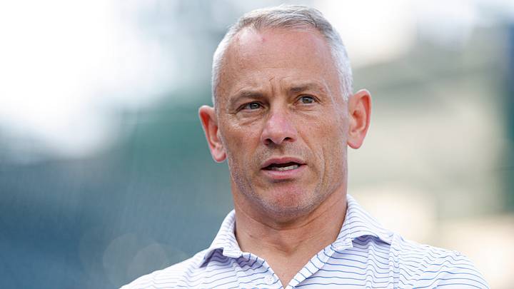 Jul 3, 2025; Chicago, Illinois, USA; Chicago Cubs president of baseball operations Jed Hoyer speaks before a baseball game between the Chicago Cubs and Cleveland Guardians at Wrigley Field. Mandatory Credit: Kamil Krzaczynski-Imagn Images
