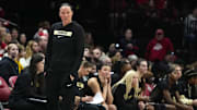 Purdue Boilermakers head coach Katie Gearlds watches her players 