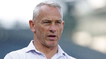 Jul 3, 2025; Chicago, Illinois, USA; Chicago Cubs president of baseball operations Jed Hoyer speaks before a baseball game between the Chicago Cubs and Cleveland Guardians at Wrigley Field.