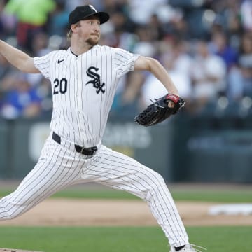 Jun 26, 2024; Chicago, Illinois, USA; Chicago White Sox starting pitcher Erick Fedde (20) delivers a pitch against the Los Angeles Dodgers during the first inning at Guaranteed Rate Field.
