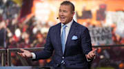 Kirk Herbstreit speaks on the set of ESPN College GameDay prior to the NCAA football game between the Ohio State Buckeyes and the Texas Longhorns at Ohio Stadium on Aug. 30, 2025.