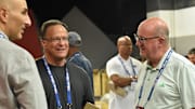 Indiana Hoosiers on SI publisher Tom Brew (right) chats with former Indiana coach Tom Crean during the NBA Summer League. 