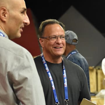Indiana Hoosiers on SI publisher Tom Brew (right) chats with former Indiana coach Tom Crean during the NBA Summer League. 