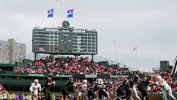 Northwestern Wildcats quarterback Jack Lausch during an NCAA football game against the Ohio State Buckeyes at Wrigley Field