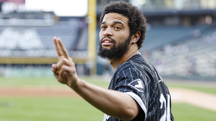 May 23, 2024; Chicago, Illinois, USA; Chicago Bears quarterback Caleb Williams attends a game between the Chicago White Sox and Baltimore Orioles at Guaranteed Rate Field.