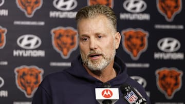 May 31, 2024; Lake Forest, IL, USA; Chicago Bears head coach Matt Eberflus speaks during organized team activities at Halas Hall.