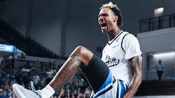La Familia's Willie Cauley-Stein (2) reacts after dunking against War Ready during the second round of the TBT tournament at the Memorial Coliseum in Lexington, Ky. on July 20, 2025.