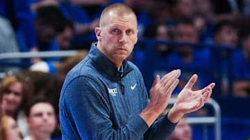 Kentucky head coach Mark Pope applauds his team in action against Minnesota State during their exhibition game at Rupp Arena in Lexington, Ky. on Oct, 29, 2024.