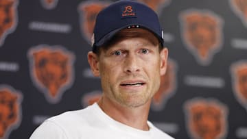 Chicago Bears head coach Ben Johnson addresses the media at Halas Hall before joint training camp practice with the Buffalo Bills ahead of Sunday's preseason game.